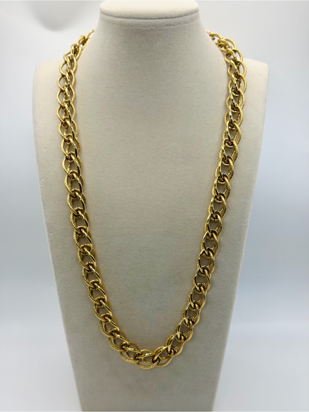 Vintage Monet Gold Tone Textured Chain Link Necklace